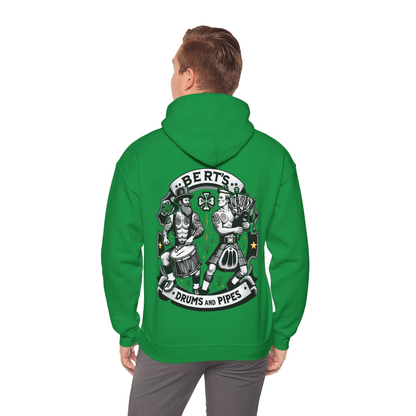 Bert's Drums and Pipes 2024 St. Patrick's Day Support Hoodie: Rally for Boston