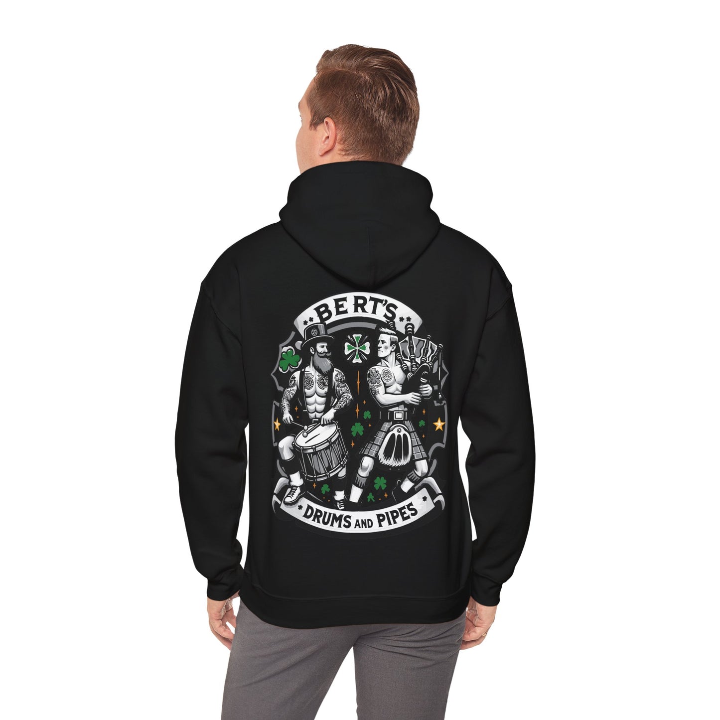 Bert's Drums and Pipes 2024 St. Patrick's Day Support Hoodie: Rally for Boston
